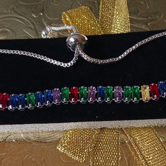 Rainbow Gemstones Sterling Silver Adjustable Bracelet - Picture 8 of 10